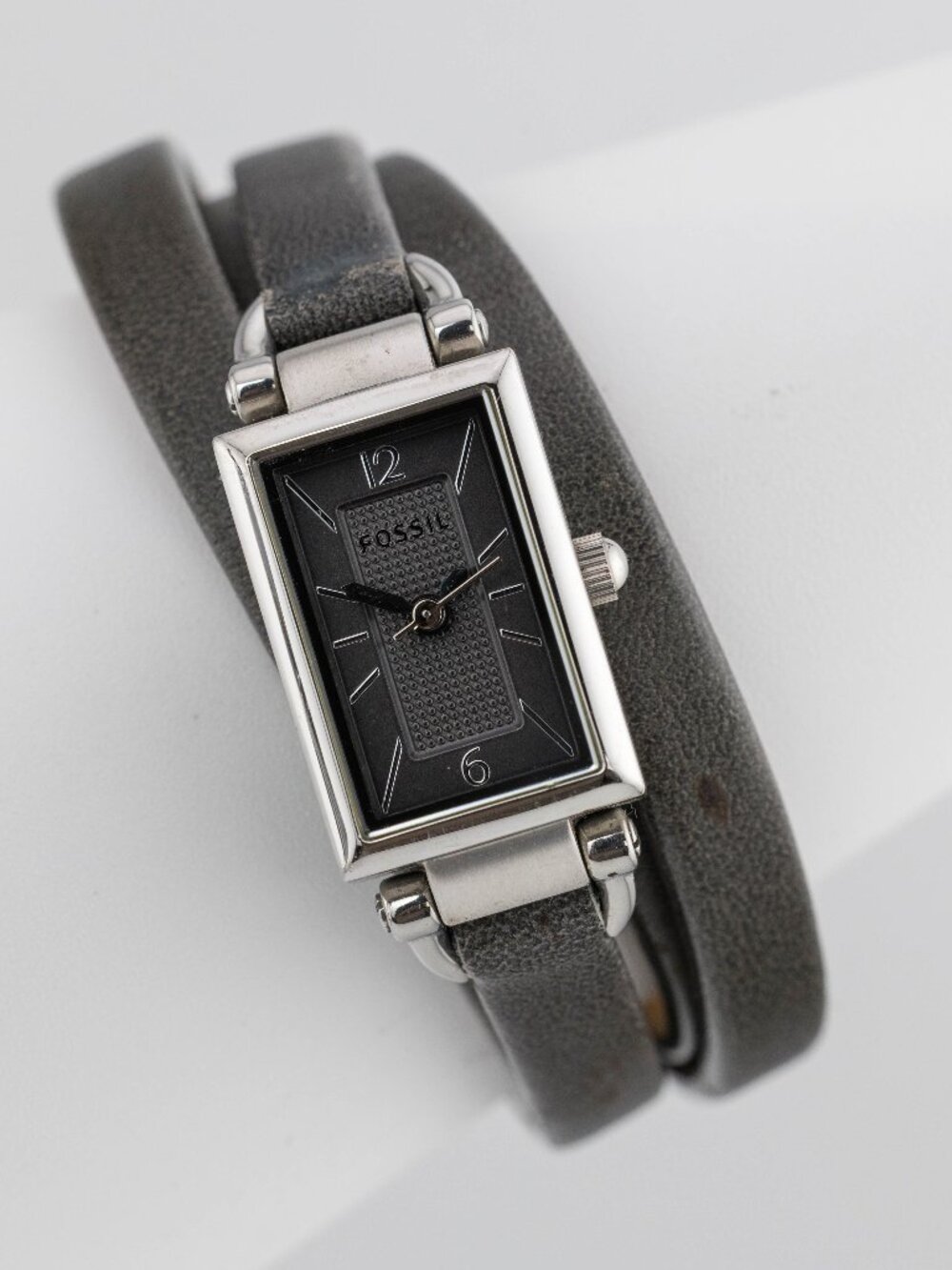 Fossil JR1371 Women's Gray Double Wrap Leather Quartz Analog Watch Fresh Battery